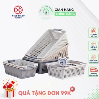 Rổ chữ nhật 3596 có quai cầm nhựa Việt Nhật, Khay chữ nhật đựng tài liệu, đồ dùng văn phòng đa năng