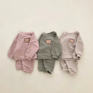 2 Cái / bộ Bộ Bé Ấm Áp Dày Dễ Thương Gấu Cotton Dài Tay Áo + Quần Trẻ Em Bộ Quần Áo Mùa Thu Màu Nguyên Chất 0-3 Tuổi