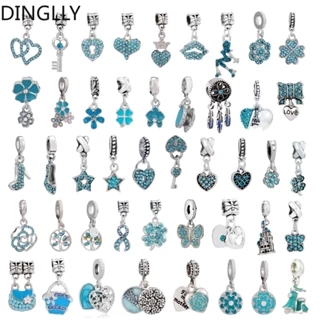 Dinglly Hoa và Bướm xanh lục lam Mặt dây chuyền Trái tim Charm Diy Trang sức Làm phụ kiện