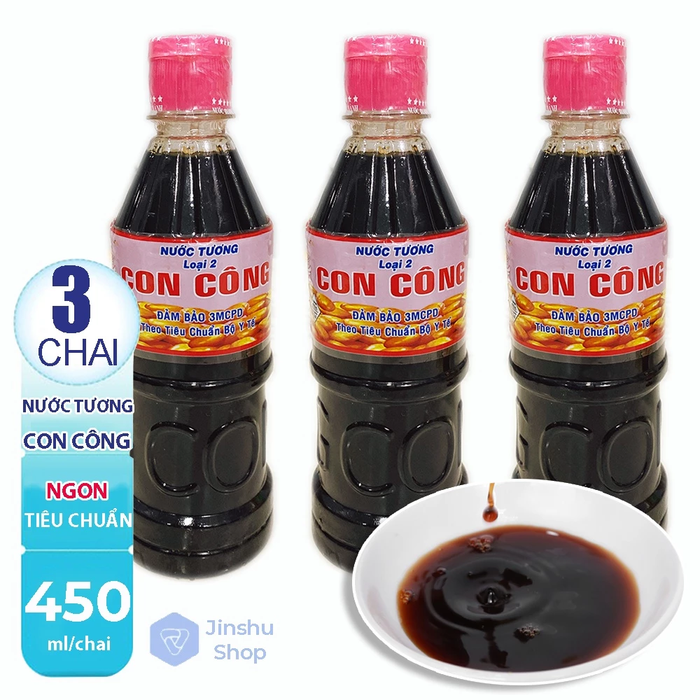 Combo 3 Chai (mỗi chai 450ml) nước tương đậu nành Con Công - Cơ sở Thành Phát (Date mới: 12 tháng)-[ 12.12 Hot Deals ]