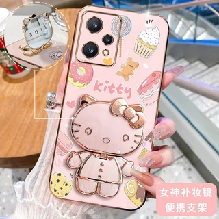 ốp lưng REALME 9 PRO plus REALME 9 4G NARZO 50 PRO 5G 3D Hello Kitty Cat Ốp Điện thoại Case Holder Silicon Mềm Chống Sốc Mạ Điện Gắn Gương Trang Điểm REALME 9 PRO plus REALME 9 4G NARZO 50 PRO 5G phong cách mới trường hợp điện thoại cô gái