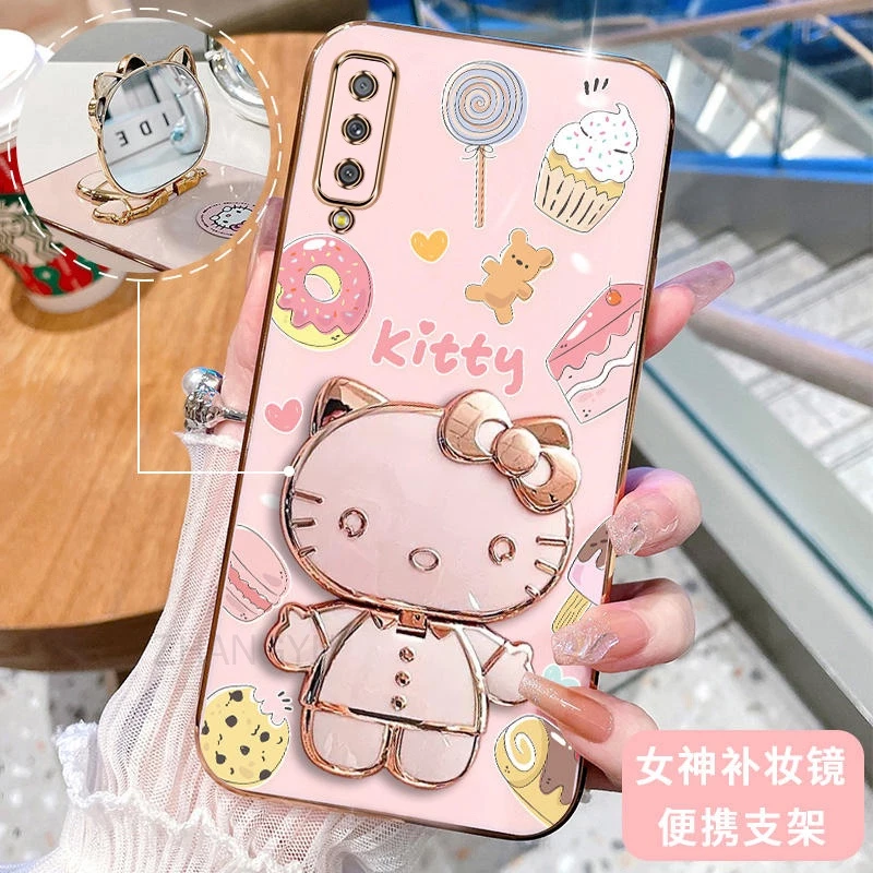 ốp lưng Samsung A50 A50S A30S A70 A7 2018 A750 3D Hello Kitty Cat Ốp Điện thoại Case Holder Silicon Mềm Chống Sốc Mạ Điện Gắn Gương Trang Điểm Samsung A50 A50S A30S A70 A7 2018 A75 phong cách mới trường hợp điện thoại cô gái