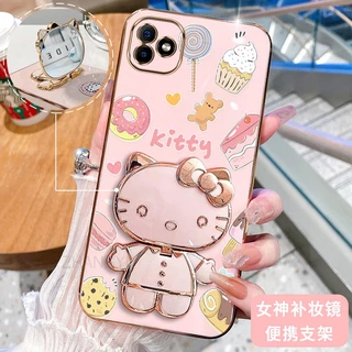 ốp lưng Samsung A04 A04E 3D Hello Kitty Cat Ốp Điện thoại Case Holder Silicon Mềm Chống Sốc Mạ Điện Gắn Gương Trang Điểm Samsung A04 A04E phong cách mới trường hợp điện thoại cô gái