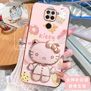 ốp lưng Redmi note 9 4g 3D Hello Kitty Cat Ốp Điện thoại Case Holder Silicon Mềm Chống Sốc Mạ Điện Gắn Gương Trang Điểm Redmi note 9 4g phong cách mới trường hợp điện thoại cô gái