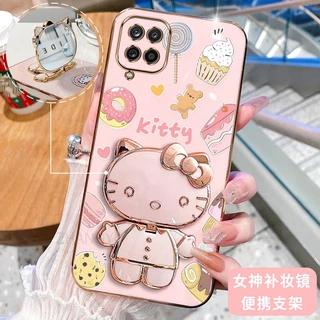 ốp lưng Samsung A12 M62 A22 4G A22 5G M33 5G M53 5G 3D Hello Kitty Cat Ốp Điện thoại Case Holder Silicon Mềm Chống Sốc Mạ Điện Gắn Gương Trang Điểm Samsung A12 M62 A22 4G A22 5G M33 5G M53 5G phong cách mới trường hợp điện thoại cô gái