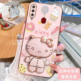 ốp lưng Samsung A20S 3D Hello Kitty Cat Ốp Điện thoại Case Holder Silicon Mềm Chống Sốc Mạ Điện Gắn Gương Trang Điểm Samsung A20S phong cách mới trường hợp điện thoại cô gái