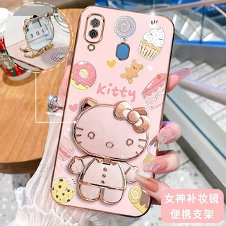 ốp lưng Samsung A30 A20 3D Hello Kitty Cat Ốp Điện thoại Case Holder Silicon Mềm Chống Sốc Mạ Điện Gắn Gương Trang Điểm Samsung A30 A20 phong cách mới trường hợp điện thoại cô gái