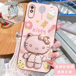 ốp lưng Redmi 9A 3D Hello Kitty Cat Ốp Điện thoại Case Holder Silicon Mềm Chống Sốc Mạ Điện Gắn Gương Trang Điểm Redmi 9A phong cách mới trường hợp điện thoại cô gái