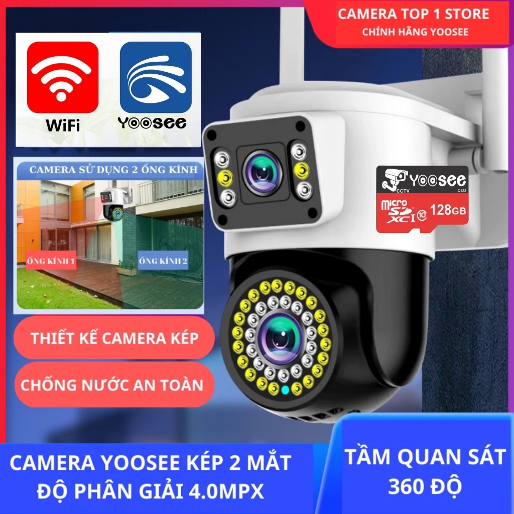 Camera Yoosee Wifi 2 Mắt giám sát Ngoài Trời Không Dây Ip66 Thông Minh chống nước an toàn AI - FHD 4.0mpx Siêu Nét