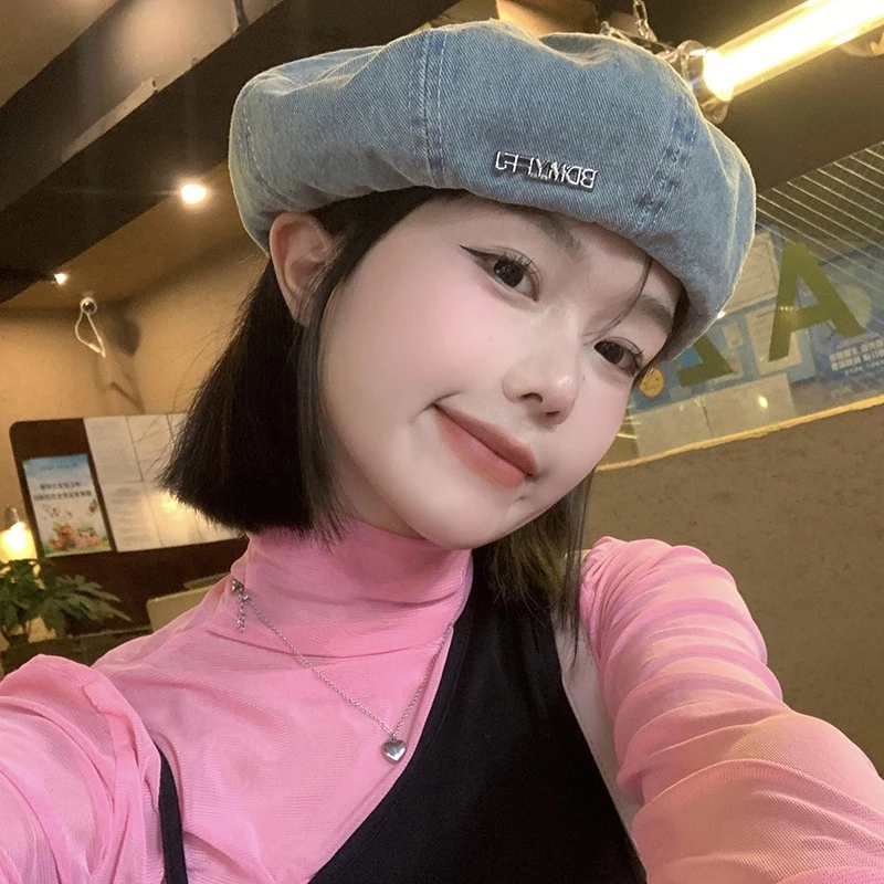 Mũ beret denim Phong Cách Thời Trang Hàn Quốc Nhật Bản Dành Cho Nữ