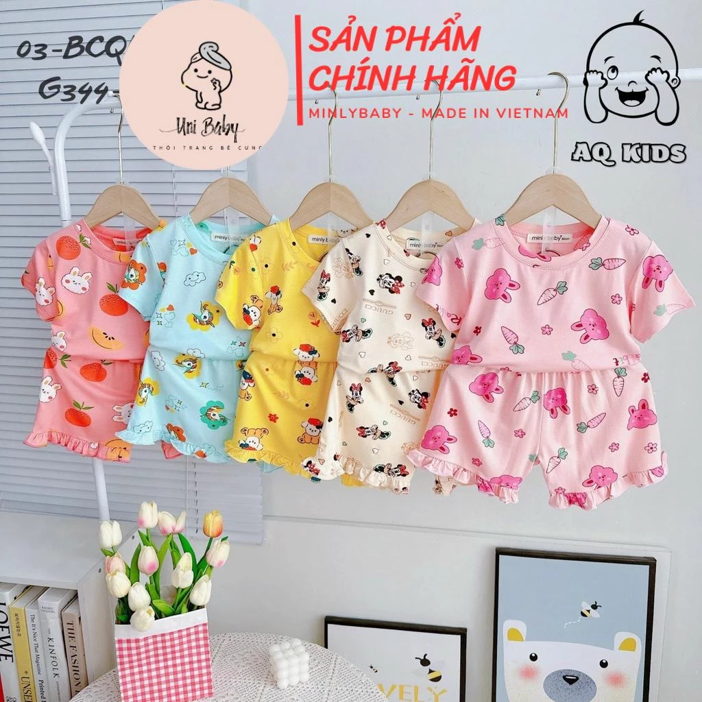 [7-30kg] Đồ Bộ Bé Gái, Bộ thun lạnh cộc tay cho bé gái hàng chính hãng Minlybaby Unibaby - G344
