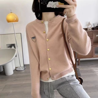 Áo Khoác cardigan Dệt Kim Cổ Tròn Thêu Họa Tiết 5 Màu Ngọt Ngào Thời Trang Thu Đông Cho Nữ