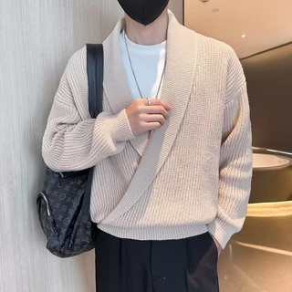 Áo Khoác sweater Dệt Kim Cổ v Dáng Rộng Màu Sắc Đơn Giản Thời Trang Thu Đông Cho Nam