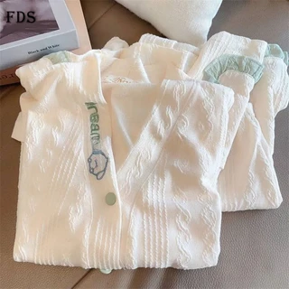 Fds Bộ Đồ Ngủ Chất Liệu cotton Mỏng Thêu Họa Tiết Hoạt Hình Phong Cách Hàn Quốc Cho Nữ