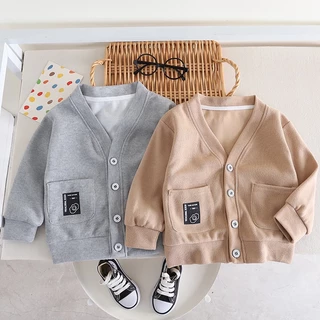 Áo Khoác cardigan Màu Trơn Chất Liệu cotton Thời Trang Xuân Thu Cho Bé