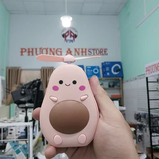 Quạt quả bơ cute cầm tay kèm gương và đèn led quạt mini sạc USB