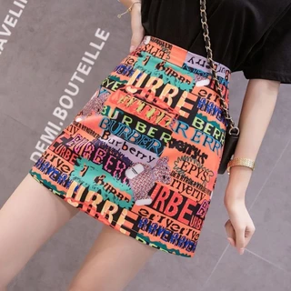 2023 New High Waist Colorful A-line Skirt Halfskirt Versatile Slim Print Wrap Hip Short Skirt