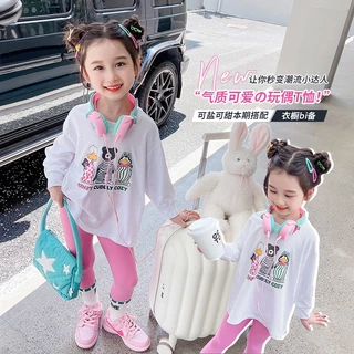 [Ml] Áo thun dài tay bé gái 90-160cm Mùa thu Phong cách mới Phiên bản Hàn Quốc Trẻ em Phim hoạt hình thời trang hàng đầu cho bé sơ mi đáy Cotton nguyên chất hợp thời trang