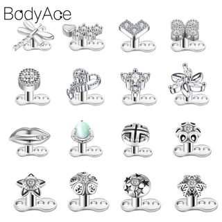 Bodyace 1 Khuyên Cơ Thể 16g Bằng Thép Không Gỉ Hình Mỏ Neo Đính Đá Thời Trang