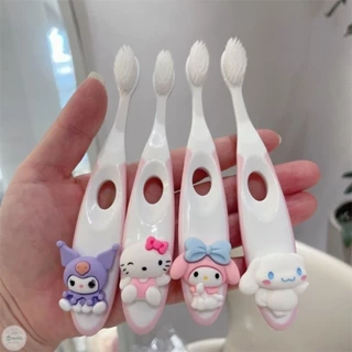 Bàn chải đánh răng cho bé dễ thương Sanrio Hello Kitty Kuromi Melody 3d Bàn chải đánh răng hoạt hình dành cho trẻ em 3-12 tuổi Làm sạch sâu răng Đồ dùng chăm sóc răng miệng CHÚNG TÔI
