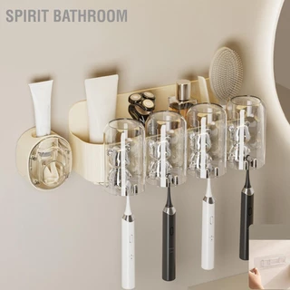 SPIRIT Bathroom Kệ đựng bàn chải đánh răng hình gấu dễ thương với dụng cụ ép kem tự động Đục lỗ bằng nhựa miễn phí Tiết kiệm không gian Giá treo tường