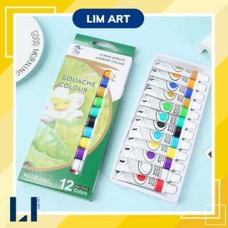 Bộ 12 màu Gouache dạng tuýp 12ml. Màu bột vẽ tranh chuyên nghiệp