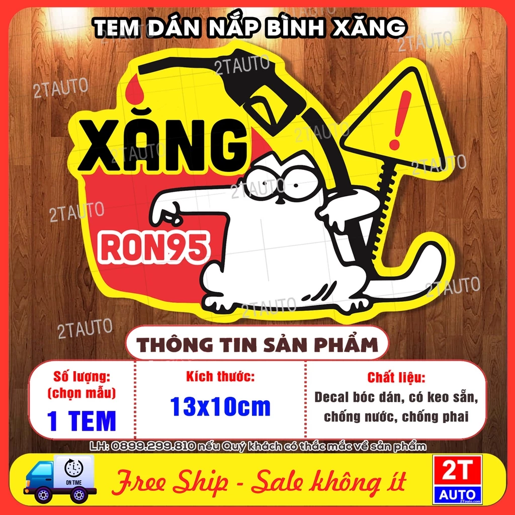 Tem Decal Dán Nắp Bình Xăng Dầu Hình Mèo Cầm Vòi Xăng,Dán Mọi Màu Xe,Tem Bình Xăng E5,RON 92, RON 95,A95,DIESEL,ĐẦY BÌNH