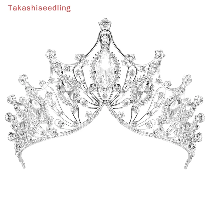 (takashiseedling) Phụ Kiện Cài Tóc Cô Dâu Hình Vương Miện Tiara Đính Pha Lê Lấp Lánh Phong Cách baroque