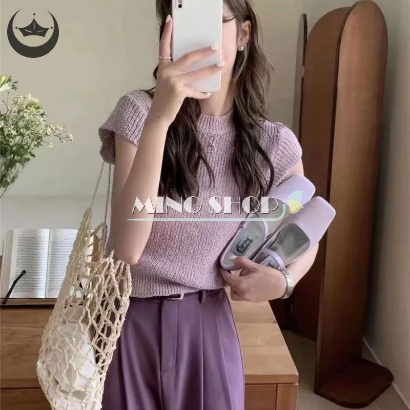 Áo Croptop Dệt Kim Màu Sắc Đơn Giản Cho Nữ