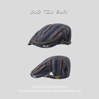 Mũ beret Họa Sĩ Sọc Cầu Vồng Phong Cách retro Đường Phố Đơn Giản Dễ Phối Đồ Dành Cho Nam Nữ