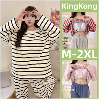 Bộ Đồ Ngủ cotton Tay Dài Có Đệm Ngực Họa Tiết Kẻ Sọc Màu Trơn Dễ Thương Phong Cách Hàn Quốc Thời Trang Mùa Đông Cho Nữ m-2xl