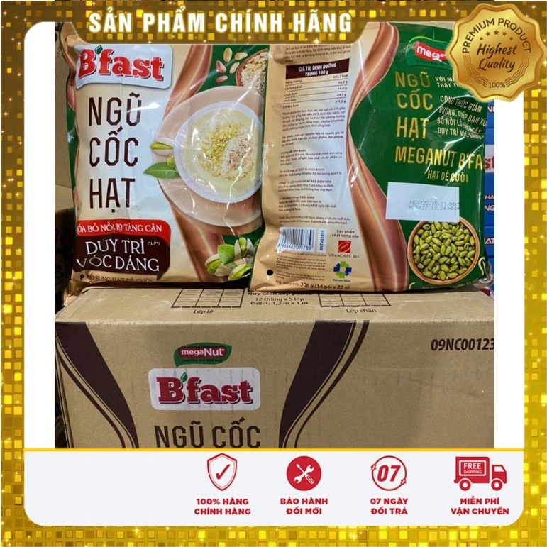 Ngũ cốc hạt Bfast (14gói x 22g) giảm 60% đường