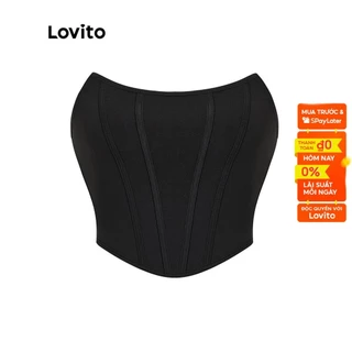 Áo dây croptop Lovito không tay họa tiết tinh tế kiểu dáng đơn giản cho nữ L45ED006 (màu đen)