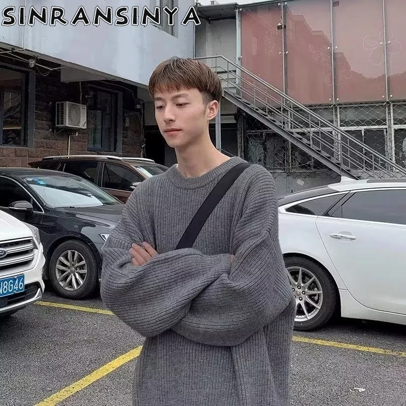 Sinransinya Áo sweater Dệt Kim Dáng Rộng Màu Trơn Kiểu retro Mỹ Thời Trang Cao Cấp Cho Nam