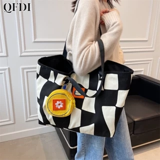 QFDI Túi tote canvas Sức Chứa Lớn Đa Ứng Dụng Phong Cách Mới Cho Học Sinh