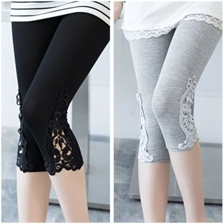 Bộ 2 Quần Legging Phối Ren Mỏng Co Giãn Thoáng Khí Thời Trang Mùa Hè Cho Nữ