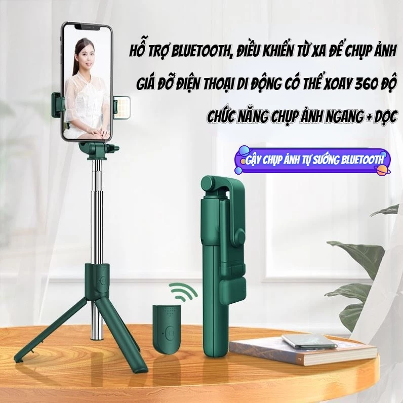 Gậy chụp ảnh tự sướng 3 chân bluetooth có đèn led, gậy chụp hình selfie đa năng điều khiển từ xa