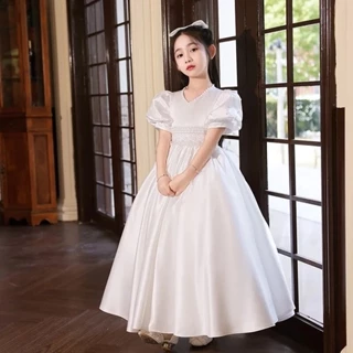 váy công chúa cho bé gái , váy cho bé gái trắng tùng dài  tay bồng 8-47kg  ( mã 010 )