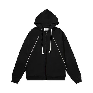 Áo hoodie cotton Có Khóa Kéo In logo mm6 Phong Cách