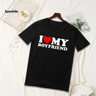 Áo Thun Tay Ngắn Cổ Tròn In Chữ i love my girlfriend / boyfriend