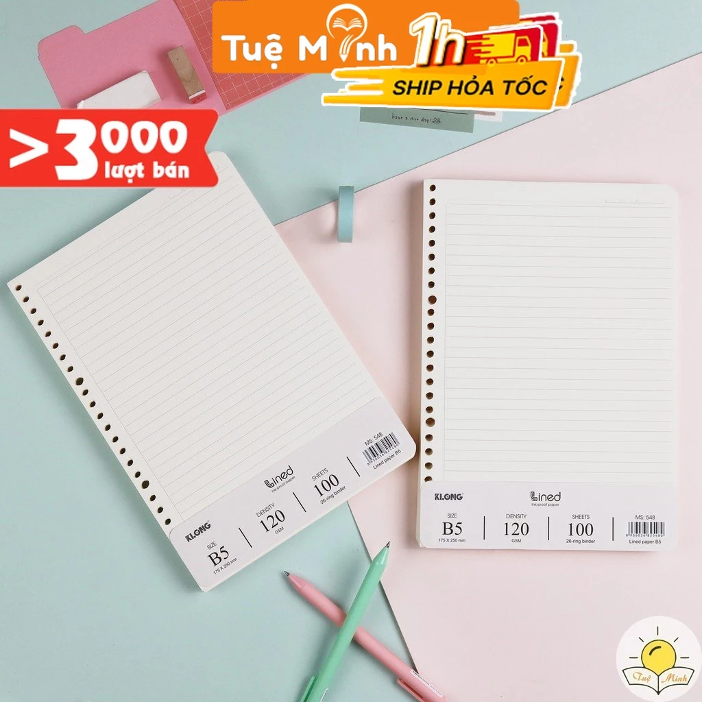 Sổ còng Klong B5 ruột giấy dotgrid/caro/kẻ ngang VPPTUEMINH, ruột chấm refill binder sổ B5 tùy chọn