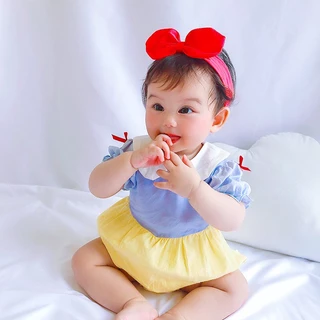 Bộ Áo Liền Quần Tay Ngắn + Băng Đô Nơ Bằng cotton Dễ Thương Thời Trang Mùa Hè Cho Bé Gái 0-2 Tuổi