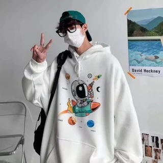 🔥5XL áo hoodie nam áo khoác cổ đứng🔥form rộng big size tới 95kg Áo Khoác sweater Có Mũ Trùm In Hình Phi Hành Gia Bầu Trời Thời Trang Mùa Thu Cỡ Lớn Không Giới Tính Cho Nam Giới