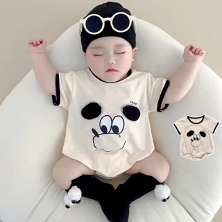 Áo Liền Quần Bằng Cotton Tay Ngắn In Hoạt Hình Dành Cho Bé Trai Gái 0-2 Tuổi