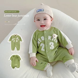 Mới Áo Liền Quần Tay Dài Bằng cotton In Hình Gấu Nhỏ Dễ Thương Thời Trang Xuân Thu Cho Bé Trai Và Gái Sơ Sinh 0-24 Tháng Tuổi