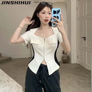 JINSHIHUI áo phông áo thun nữ croptop baby tee Xu hướng Thời trang Comfortable Fashion WTX23B048D 45Z231110