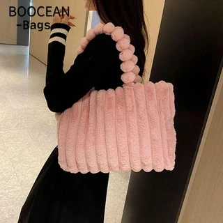 BOOCEAN tote Đeo Vai Phủ Lông Màu Trơn Sức Chứa Lớn Thời Trang