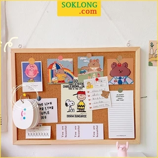 Bảng ghim gỗ bần K18 decor bàn học treo ảnh, note, postcard [Tặng ghim, sticker, dây gai]