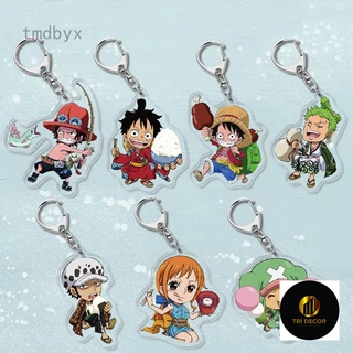 Móc khóa hai mặt hình nhân vật Luffy Zoro Sanji trong One Piece