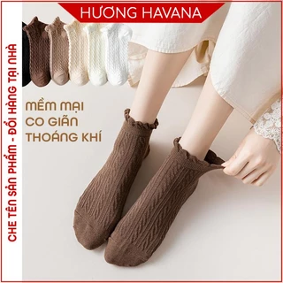 Tất vớ nữ cổ ngắn cotton lì dệt gân điệu đà tone màu paste sang trọng FPT32